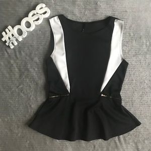 Black/White Peplum Top